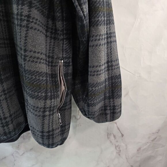 Fleece Vintage Pullover Mens Large Gray Quarter Zip 90s Jacket Sweater Plaid - Picture 5 of 12